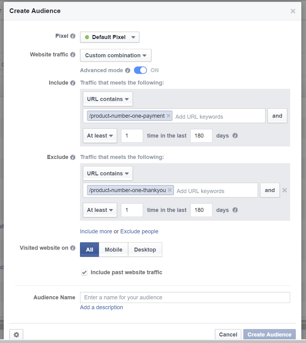 Facebook Custom Audience - Incomplete Conversions